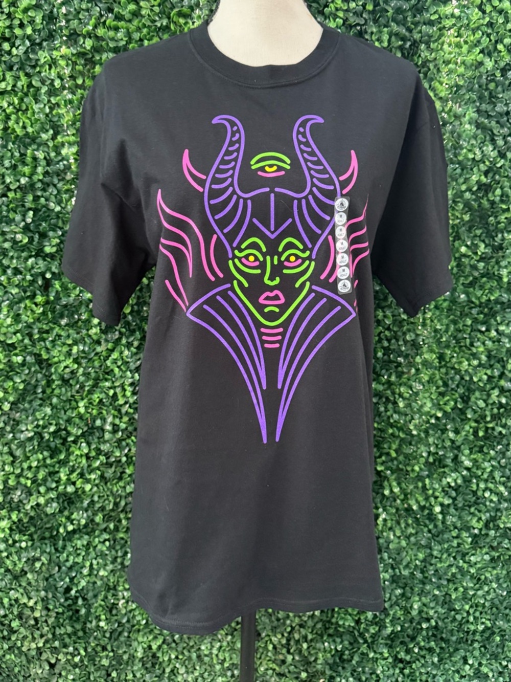 Disney Black Tee with Neon Purple, Pink & Green Maleficent Graphic